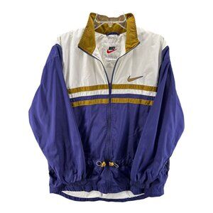 Vintage Nike Windbreaker Jacket L Purple/White/Gold Colorblock Zip-Up